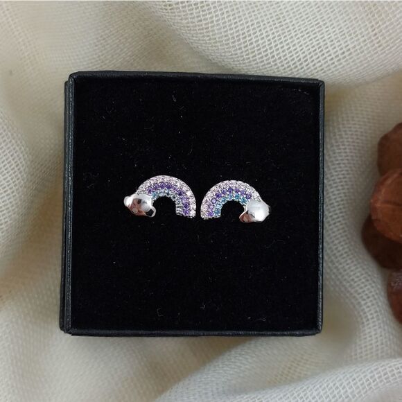 925 Silver Platinum Plated Rainbow Earrings - Picture 2 of 8
